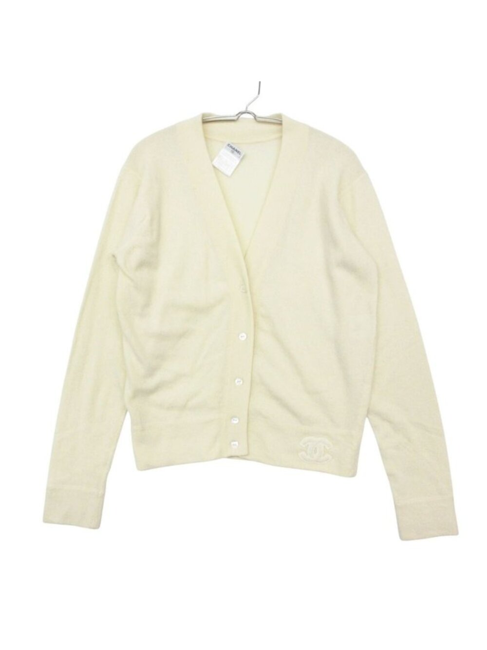 Chanel Cardigan Knit Jacket Cashmere 100% CC Logo Accent 01A Off White